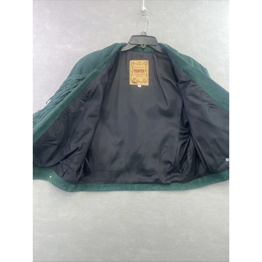 Frontier Collection Womens M Western Green Leather Suede Fringe Jacket USA Vtg - Picture 12 of 14